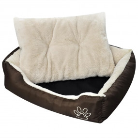 Dog Bed Brown and Beige PU coated oxford and faux fur X...