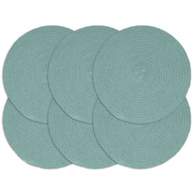 Placemat Set of 6 Plain Green 100% Cotton 15 in Diamete...