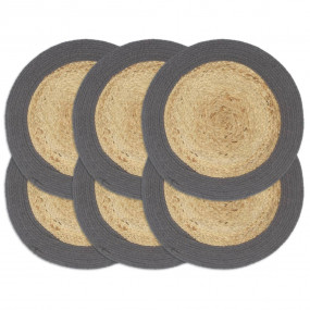 Placemat Set of 6 Natural, Anthracite 70% Jute, 30% Cot...