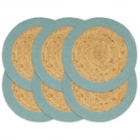 Placemat Set of 6 Natural and green Jute, Cotton 15 in ...