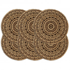 Placemat Set of 6 Dark Brown Jute 15 in diameter Non-sl...