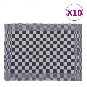 Imag:Kitchen Towel Set of 10 Blue and White 100% Cotton 19.7 x 27.6 in