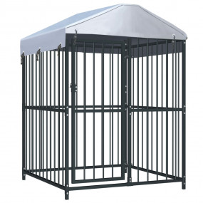Dog Kennel Black Steel, fabric (100% polyethylene)