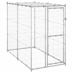Imag:Dog Kennel Silver Galvanized steel, PE Large Locks Dog Kennel