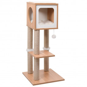 Cat Tree Brown, White Wood, MDF, Jute, Sisal, Faux Fur