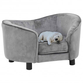 Dog Sofa Grey Plush, Solid Fir Wood, Foam 27.2x19.3x15....