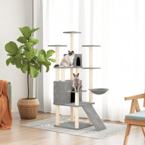 Cat Tree Light Grey Engineered Wood, Plush, Sisal 60.6 ...