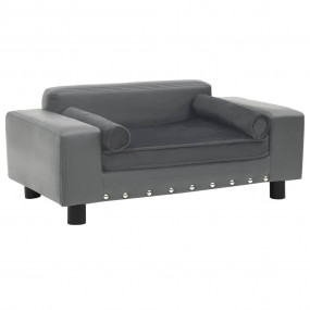 Dog Sofa Grey Faux leather, plush 31.9 x 16.9 x 12.2 in...