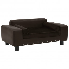 Dog Sofa Brown Faux Leather, Plush, Solid Fir Wood Medi...