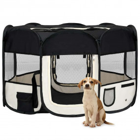 Dog Playpen Black and Cream Polyester, Steel 49.2 x 49....