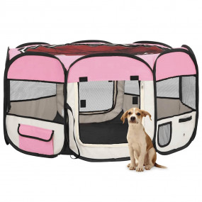 Dog Playpen Pink and cream Polyester 49.2 in x 49.2 in ...