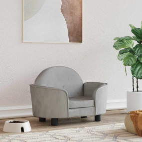 Imag:Dog Bed Light Grey Velvet (100% polyester), Solid pine wood