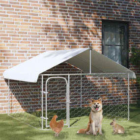 Dog Kennel Silver Galvanized steel, polyethylene Large ...