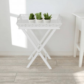 Side Table White MDF and Solid Pine wood Compact Detach...