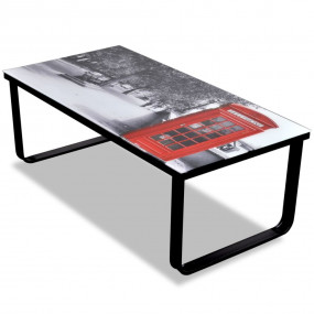 Coffee Table Black with Telephone Booth Print Tempered ...