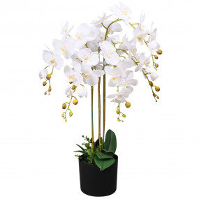 Fake Plant White and Green Fabric, Plastic, Iron wire M...