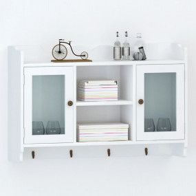 Wall Shelf White Painted MDF, Glass Medium Wall Shelf