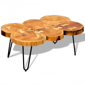 Coffee Table Brown Solid Sheesham wood and Powder-Coate...
