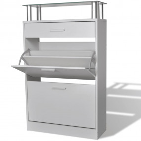 Shoe Cabinet White Engineered Wood Medium Shoe Cabinet