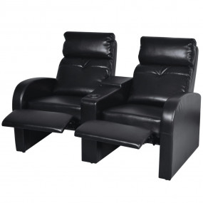 Recliner Sofa Black Artificial Leather, Wooden Frame 2-...