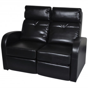 Recliner Sofa Black Faux Leather 2-Seater Adjustable Fo...