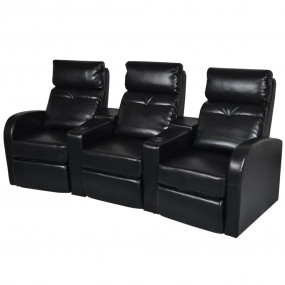 Recliner Sofa Black Faux Leather 3-seater Adjustable Fo...