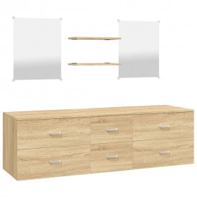 Bathroom Furniture Set Oak Engineered wood and glass Me...