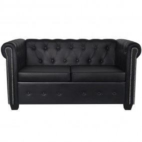 Sofa Black Faux leather, MDF, plywood, wooden frame 2-s...