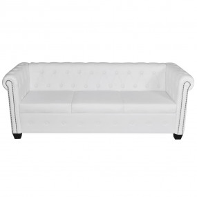 Sofa White Faux leather 3-seater Durable Sofa Rectangul...
