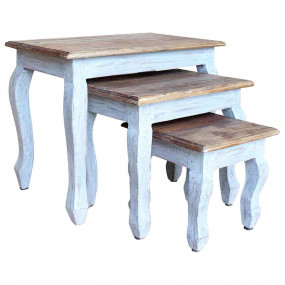 Nesting Table Brown, White Solid Mahogany Wood Small, M...