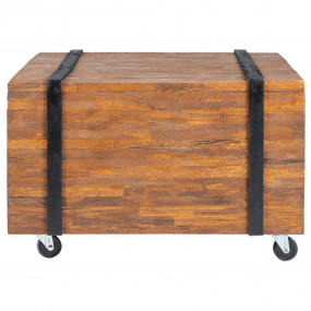 Side Table Brown and Black Teak Wood Medium Rollable En...