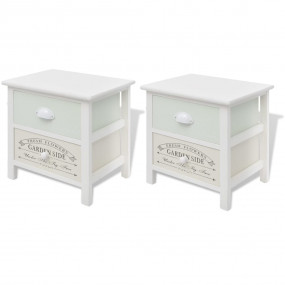 Bedside Cabinet Set of 2 White Paulownia wood Compact