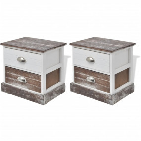 Bedside Cabinet Set of 2 Brown and White Paulownia Wood...