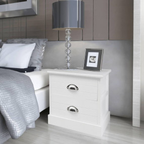 Bedside Cabinet Set of 2 White Paulownia wood + MDF + p...