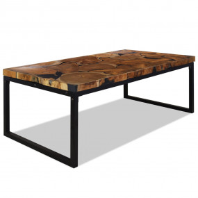 Coffee Table Black and Brown Teak Wood and Resin 43.3x2...