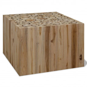 Coffee Table Beige Genuine teak wood 19.7x19.7x13.8 in ...