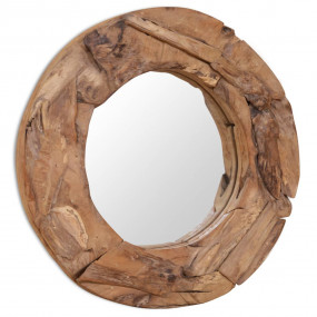 Decorative Mirror Brown Teak, Glass 23.6 in Diameter