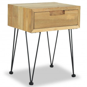 Bedside Table Natural wood Recycled solid teak, wrought...