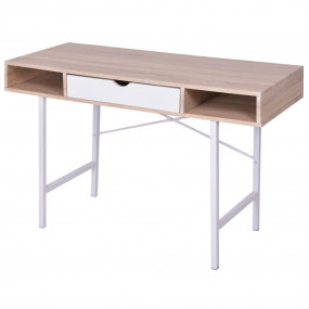 Desk Oak and White MDF, Metal Medium Desk Rectangular M...