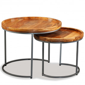 Side Table Brown Solid mango wood top, wrought iron leg...