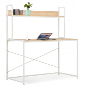 Computer Desk White and Oak Engineered wood and powder-...