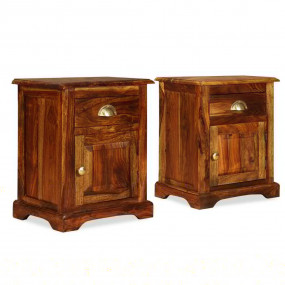 Bedside Cabinet Set of 2 Brown Solid Sheesham Wood Medi...
