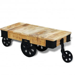 Coffee Table Brown and Black Rough Mango Wood, Iron Med...