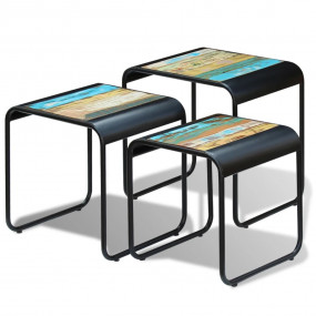 Side Table Set of 3 Multicolored Solid reclaimed wood a...