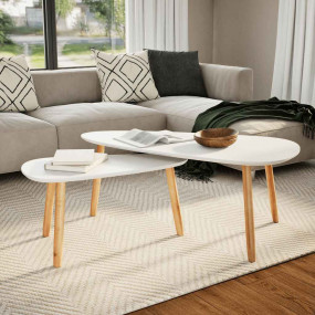 Coffee Table Set of 2 White Solid pinewood, MDF Medium ...