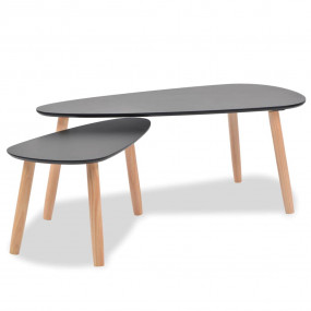 Coffee Table Set of 2 Black Solid pine wood legs, MDF t...