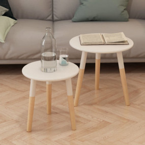 Side Table Set of 2 White, Pine Solid Pinewood, MDF Med...