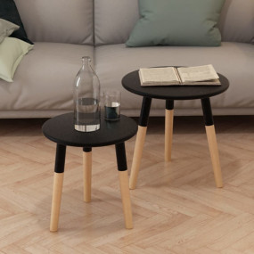 Side Table Set of 2 Black Solid pinewood legs, MDF top ...
