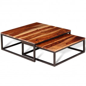 Nesting Table Set of 2 Brown Solid Sheesham Wood Medium