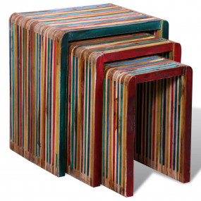 Side Table Set of 3 Multicolor Reclaimed teak wood